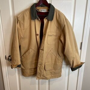 LL Bean Vintage Barn Field Chore Canvas Tan Jacket Wool Lined USA large